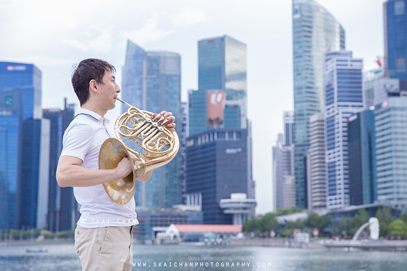 Editorial french horn portrait photoshoot session with Akira Uchida at Esplanade Outdoor Theatre Editorial french horn portrait photoshoot session with Akira Uchida at Esplanade Outdoor Theatre