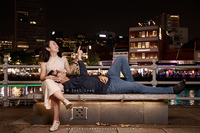 Indoor & Outdoor Night Couple Photoshoot - Raymond & Serena @ Promenade Boat Quay